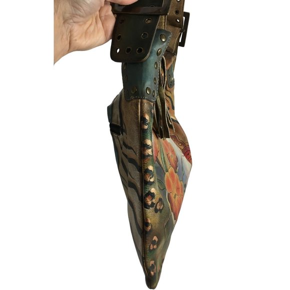 Anuschka  NEVER USED Handpainted Leather XL Shoulder Bag Hobo Butterfly - Picture 9 of 13